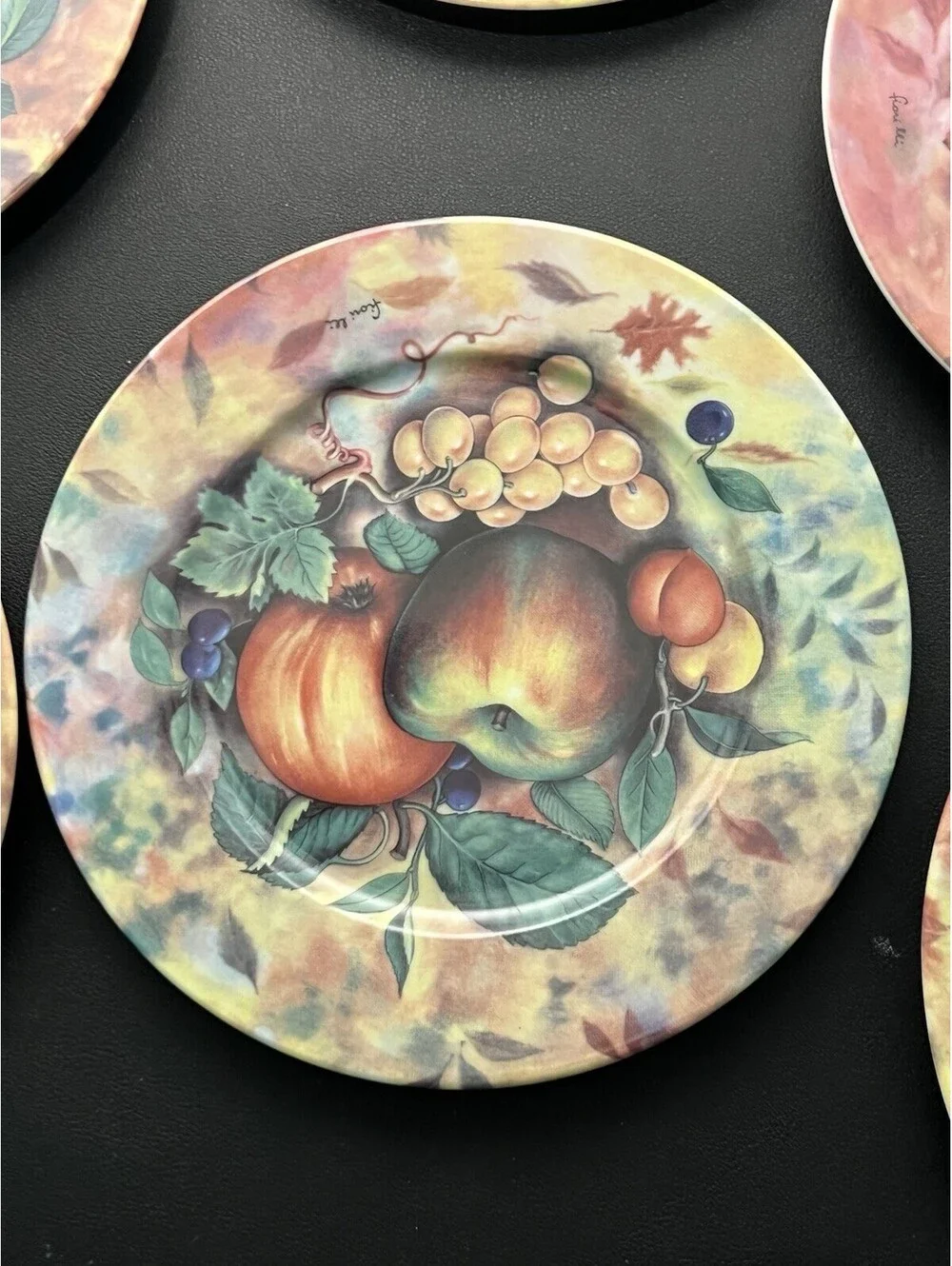 Godinger Email de Limoges 1980s 8 Fruit Salad Plates Hand Painted Marino, 7.5”